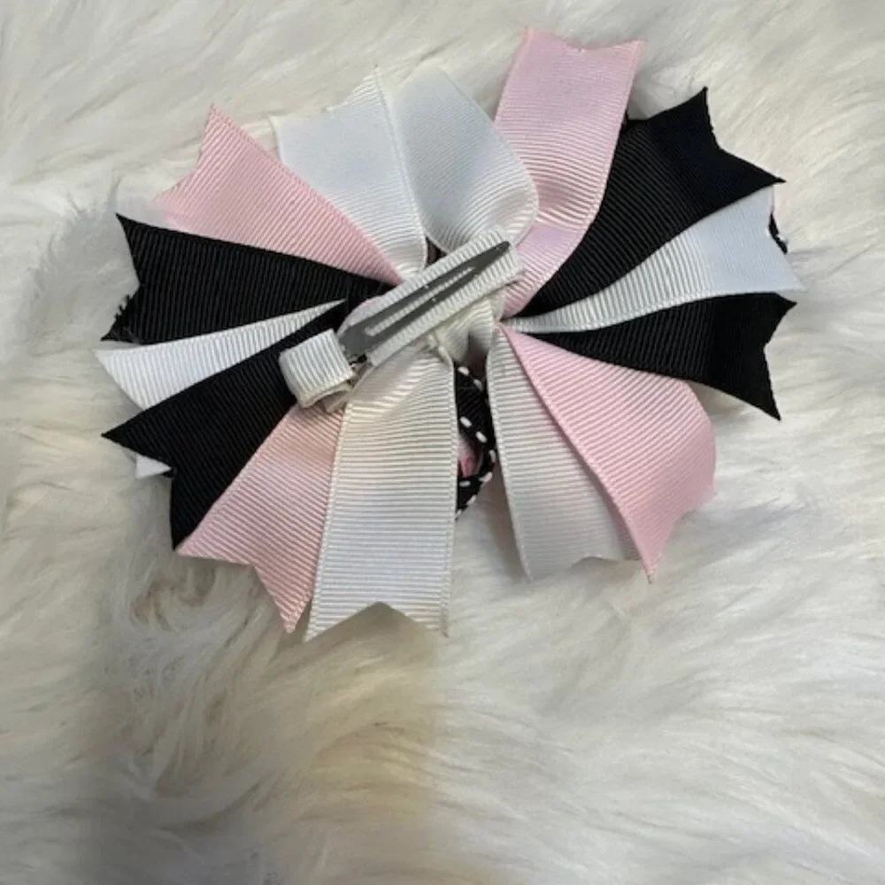 Pink & Black Hearts Boutique Deluxe Bow  7845  Handmade NWT Boutique